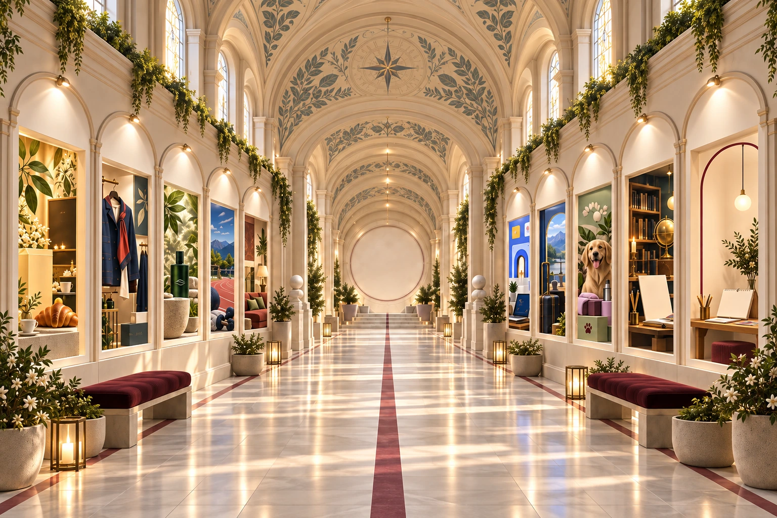 A light-filled Renaissance gallery with doors into different creative worlds