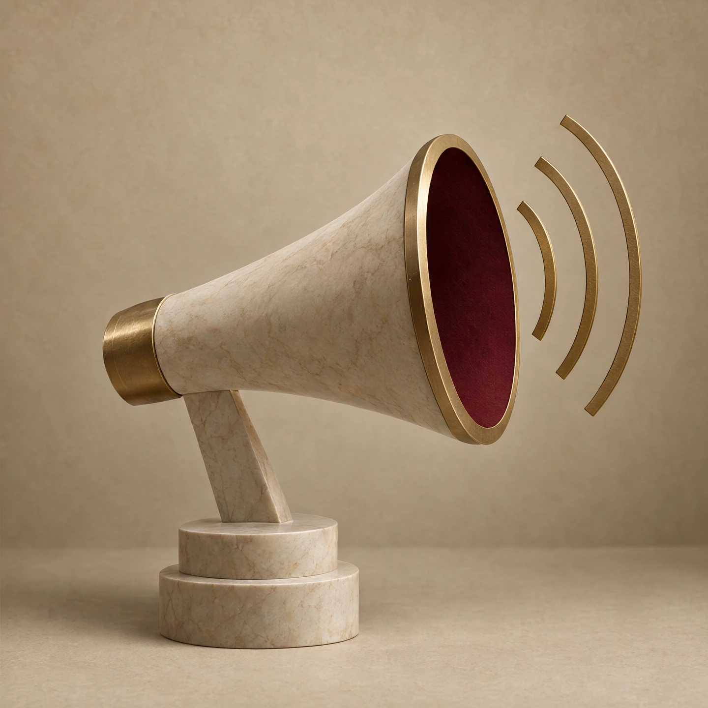 An ivory and brass megaphone representing a new campaign