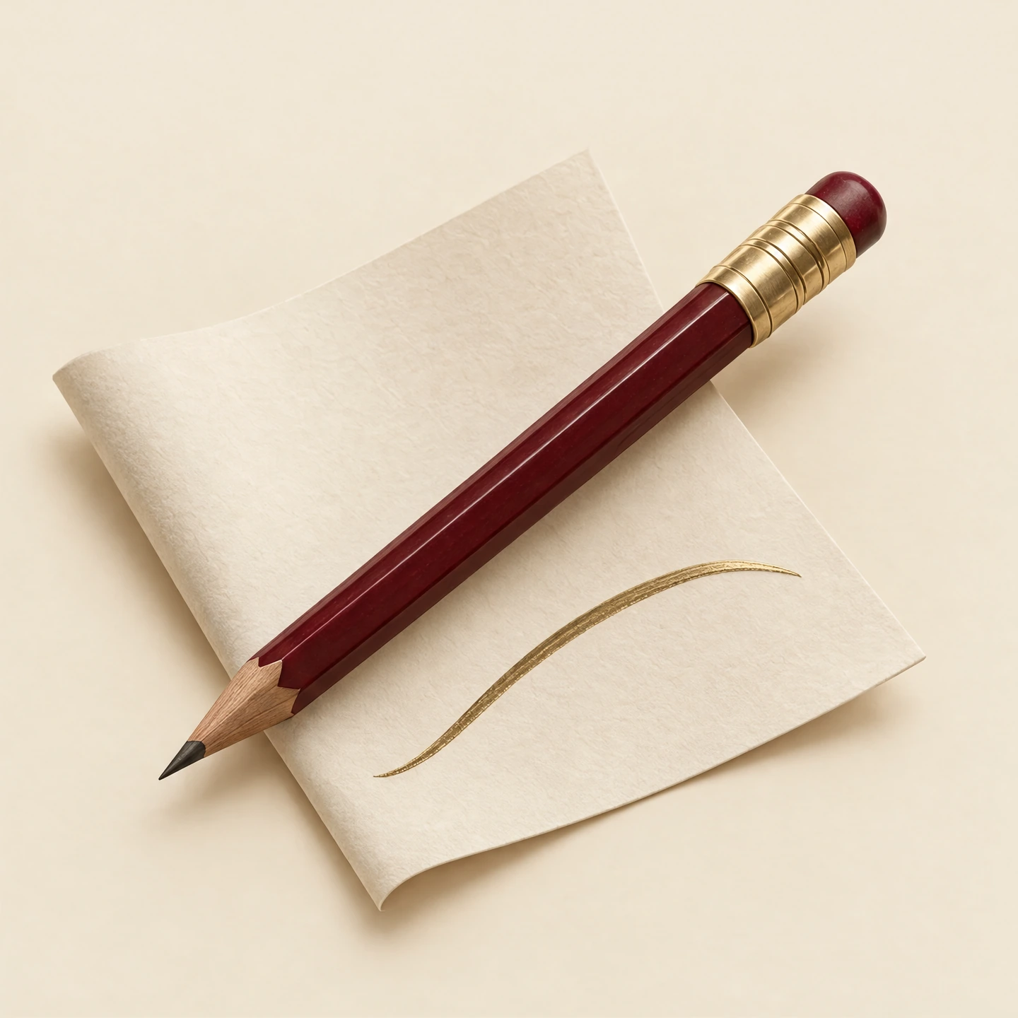 Burgundy artist pencil on a sculpted ivory sheet