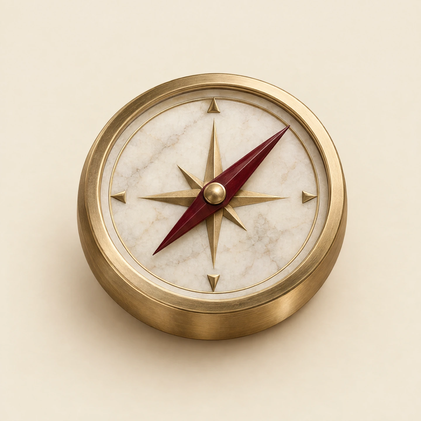 Sculpted marble and brass compass with a burgundy needle