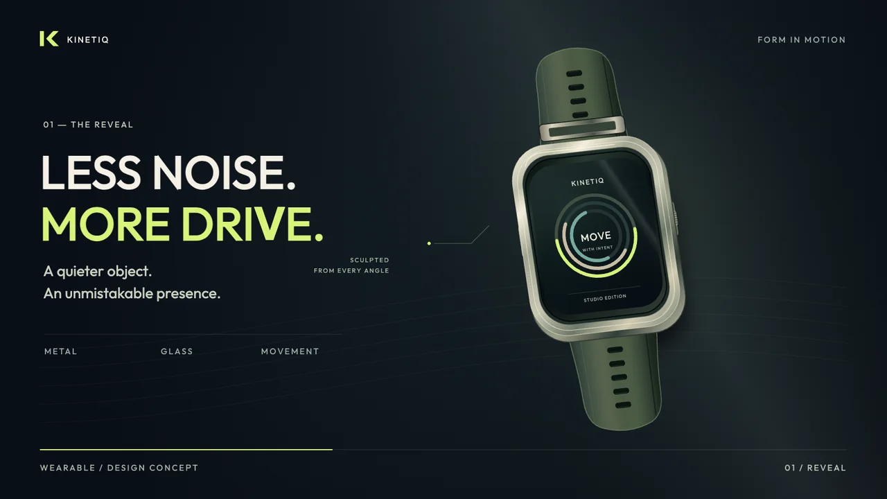 KINETIQ premium sports wearable in a cinematic graphite and lime product composition