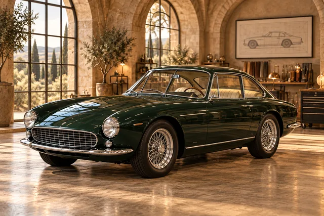 Illustrative restored VALE grand touring coupe with glossy green paint and polished chrome